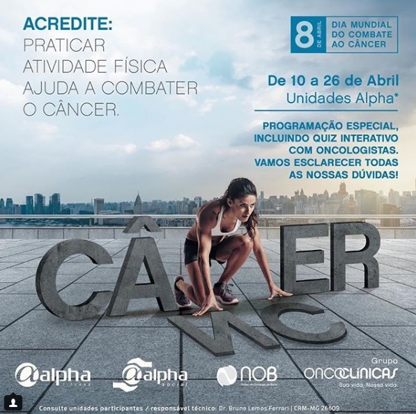 Alpha Fitness lança campanha para conscientizar sobre a importância da atividade física no combate ao câncer